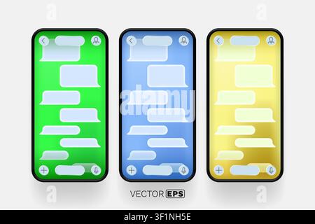 Farbenfrohes Design einer mobilen Chat-App-Schnittstelle, ideal für moderne Kommunikations- und Messaging-Konzepte. Vektorillustration. Stock Vektor