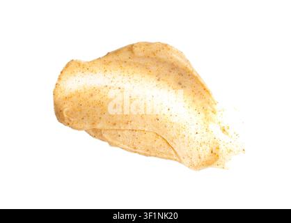Aprikosenpeeling-Abstrich isoliert, Körperpeeling Creme Probe, organische Peeling Gesichtsmaske, Zucker Peeling-Abstrich Textur auf weißem Hintergrund Stockfoto