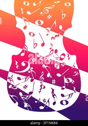 VIOLINEN-GRAFIK. Ein grafischer Geigenmusik-Hintergrund ist in einer 3D-Illustration isoliert auf dem Hintergrund zu sehen. Stockfoto