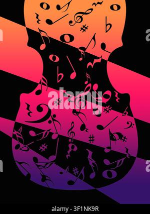 VIOLINEN-GRAFIK. Ein grafischer Geigenmusik-Hintergrund ist in einer 3D-Illustration isoliert auf dem Hintergrund zu sehen. Stockfoto