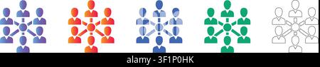 Zentraler Netzwerk-Knoten und Team-Icons vol 33732 Stock Vektor