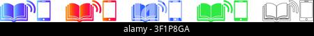 E-Learning-Buch und Smartphone-Drahtlose-Verbindungs-Icons Bd. 34836 Stock Vektor
