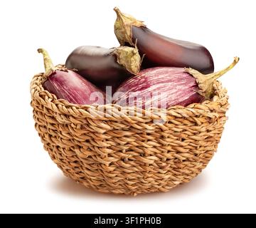 Aubergine-Eggplant-Mix-Pfad isoliert auf Weiß Stockfoto