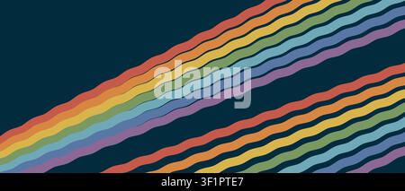 Abstraktes Retro-Design aus den 70er Jahren mit fließenden, geschwungenen Streifen in lebhaften Farben, geometrischen Wellenmustern und psychedelischen Kunstwerken, die dynamische Vintage-Groovigkeit schaffen Stock Vektor