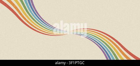 Groovige Retro-Regenbogenlinien fließen über den abstrakten Hintergrund der 70er Jahre mit dynamischen Kurven und psychedelischen Wellenmustern, die Vintage-geometrische Kunst mit kreieren Stock Vektor