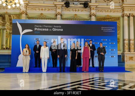 Girona, Spanien. 14. Juli 2026. Spanischer König Felipe VI und Königin Letizia mit der Prinzessin von Asturien Leonor de Borbon und Prinzessin Sofia de Borbon bei der Verleihung der Prinzessin-von-Girona-Preise 2026 in Barcelona am Dienstag, dem 14. Juli 2026 Credit: CORDON PRESS/Alamy Live News Stockfoto