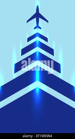 professionelle minimalistische Vektorillustration ein modernes blaues Flugzeug, das am Tag im hellen Himmel nach oben steigt, um Geschwindigkeit, Fortschritt und Geschäft zu symbolisieren Stock Vektor