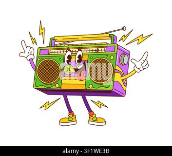 Groovy-Musik-Boombox oder Kassettenspieler-Charakter Stock Vektor