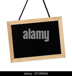 Leere Tafel mit Holzrahmen, ausgeschnitten auf weißem Hintergrund. Vorlagen-Mockup Stockfoto