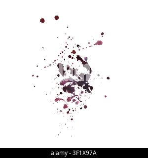 Aquarelltropfen und Spritzer in tiefem Burgunderrot und Lila, die an Wein- oder Beerenflecken erinnern. Perfekt für Weinkarten, Restaurants, Food-Blogs Stockfoto