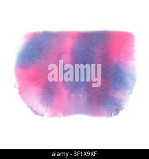 Ein Aquarellspritzer, der weiche rosa und lila-blaue Farbtöne kombiniert, erinnert an einen Sonnenuntergang oder eine leichte Wolke. Perfekt für Karten, Einladungen, Kinder Stockfoto