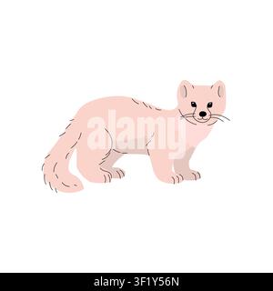 Flache Illustration eines Polarfüchses. Zeigt cremefarbenes Fell, abgerundete Ohren, einen flauschigen Schwanz und schwarze Augen mit Schnurrhaaren. Ideal für Wildtierthemen Stock Vektor