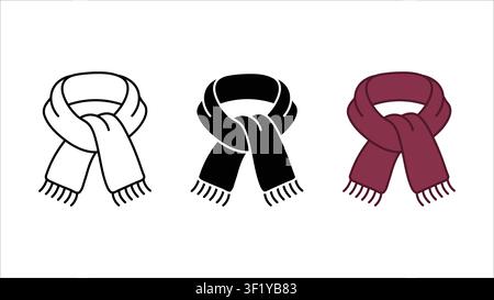 Winter-Schal-Bekleidungs-Icon-Set Umriss-Silhouette und Farbe Vektor isoliert auf weißem Hintergrund Stock Vektor