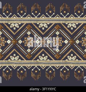 Aquarell-Tribal-Geometrisches Nahtloses Muster mit ethnischem Ornament auf dunklem Hintergrund Stockfoto