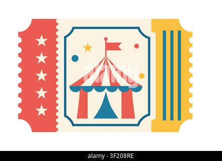 Zirkus-Eintrittskarten-Vorlage mit Vintage-Jahrmarkt-Design, gestreiftem Zelt und Event-Pass-Layout-Vektor Stock Vektor