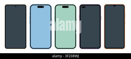 Modernes Smartphone-Mockup-Set mit leeren Handybildschirmen und Bezel-Variationen für App-Präsentation Vector Stock Vektor