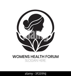 Das Womens Health Forum-Logo zeigt eine elegante weibliche Silhouette, die von sanften Händen gestützt wird, und steht für Fürsorge, Unterstützung, Wohlbefinden und Gemeinschaft. Stock Vektor