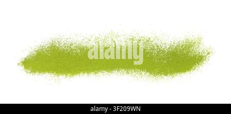 Matcha-Pulver isoliert, grüner Tee-Staubhaufen, Spirulina-Mehl, Chlorella-Pulver, trockener Matcha-Extrakt auf weißem Hintergrund Stockfoto