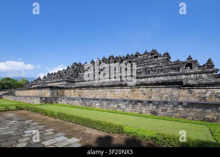 Tempel, Candi, Borobudur (Borobodur) - der weltweit größte buddhistische Tempelkomplex, Buddhismus, UNESCO-Weltkulturerbe, Magelang, Yogyakarta, Java Stockfoto
