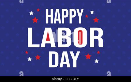 Fröhliches Labor Day USA-Banner mit amerikanischer Flagge, Sternen und patriotischer Feier-Vektor Stock Vektor