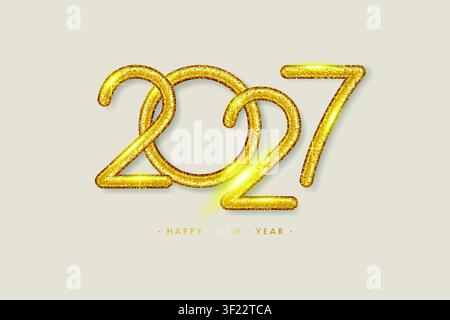 2027 Goldene Zahlen, Neujahrsgrüße. Vektorillustration im realistischen 3D-Stil Stock Vektor