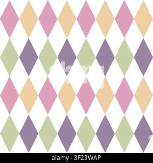 Elegantes geometrisches Harlequin-Diamant-Muster ohne Ende mit pastellfarbenen Lila-, Rosa-, Gelb- und Grüntönen. Stockfoto