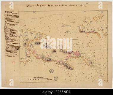 Eine Manuskriptkarte von 1784 der Insel und Festung von Bombay, einschließlich der Inseln Salcette und Trombay, von M. le chevalier de la Mothe de Solminihac, einem französischen Kartographen. Stockfoto