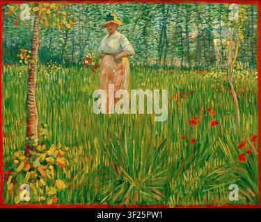 Vincent van Gogh – Eine Frau im Garten / Femme dans un Jardin, 1887 Neoimpressionistisches Öl auf Leinwand Stockfoto