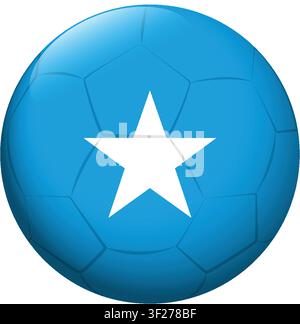 Glänzender Vektor-Fußball mit blauen Panelen und einem zentralen weißen Stern auf weißem Hintergrund. Stock Vektor