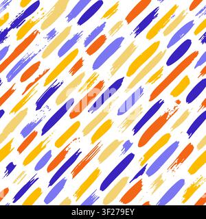Diagonale Pinselstriche in Orange, Blau und Beige auf weißem Hintergrund, dynamisch und vielseitig für kreative Projekte, nahtloses Vektormuster, abstrakt Stock Vektor