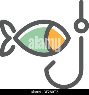 Angelköder-Symbol, Angelhaken, Köder, Wurm, Angelzubehör, Ausrüstung Stock Vektor
