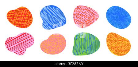 Lustiges Doodle-Formenset. Bunte organische Elemente mit handgezeichneter Textur Stock Vektor