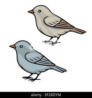 Set aus zwei niedlichen Waldvögeln Vektorillustration, isolierte Cartoon-Singvögel Stock Vektor