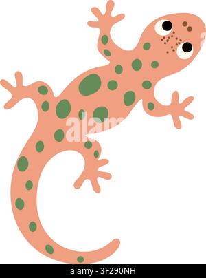 Niedliche handgezeichnete gepunktete Eidechsen-Gecko-Vektorillustration. Trendiges naives Doodle-Design-Element. Stock Vektor