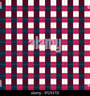 Braunes Gingham-Karomuster mit gestrichelten Nahtlinien. Stockfoto