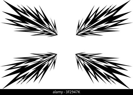 Abstrakte scharfe Flügelflammende Vektorillustration gezackte geometrische Formen dynamische schwarz-weiße symmetrische Spitzen modernes kantiges Design Energieexplosion Stock Vektor
