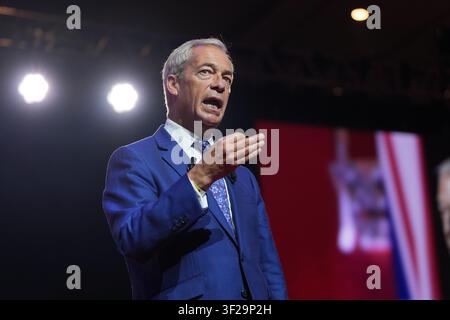 Nigel Farage spricht auf der CPAC Great Britain im InterContinental London - The 02 im Süden Londons. Bilddatum: Freitag, 17. Juli 2026. Stockfoto