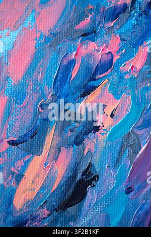 Gemälde zeigt Bild, das mit Öl- und Acryltechniken geschaffen wurde. Das Kunstwerk zeigt verschiedene Stile und Farben, die die Schönheit der Natur und Ani widerspiegeln Stockfoto