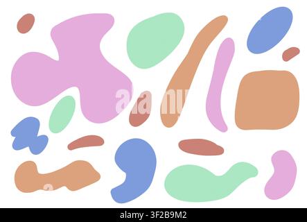 Sortiment an pastellfarbenen abstrakten organischen Blob-Formen in Rosa, Blau und Grün Stockfoto