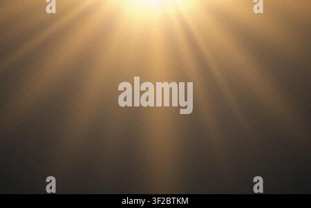 Goldene Lichtstrahlen auf dunklem Hintergrund. Realistischer Sonnenstrahl mit sanftem Glühen. Sanfter Spotlichteffekt. Abstrakte Luxusbeleuchtung für Präsentation, Banner Stock Vektor