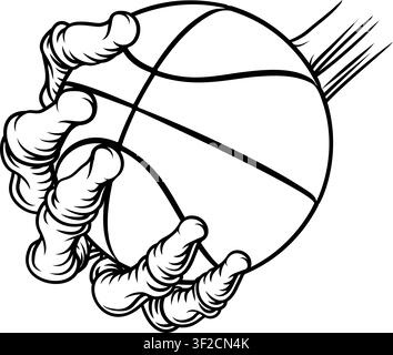 Ein grimmiger Sensenmann oder Todesskelett Sportteam- oder Halloween-Event-Maskottchen, das einen Basketball hält Stock Vektor
