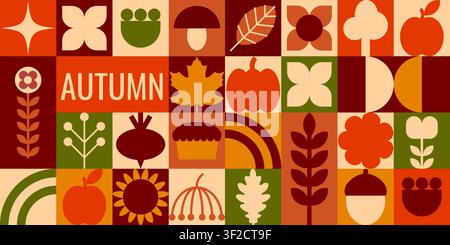 Hallo Herbst Geometrisches Banner mit modernen Volkskunstformen Stock Vektor