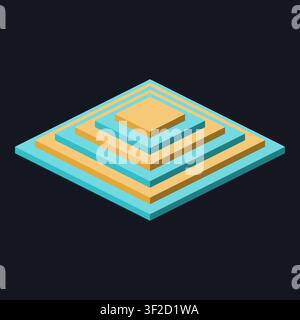 Dieses Design zeigt gestapelte geometrische Formen, die in einem pseudo-3D-Layout angeordnet sind. Die Komposition umfasst Schichten in einer Vielzahl von Farben, die Tiefe erzeugen Stock Vektor