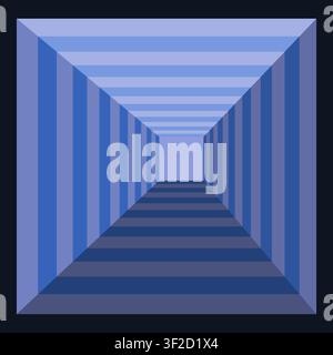 Dieses Kunstwerk zeigt ein abstraktes Design, das einen Tunnel mit flachen, facettierten Formen darstellt. Die isometrische Ansicht erzeugt einen starken dreidimensionalen Effekt Stock Vektor