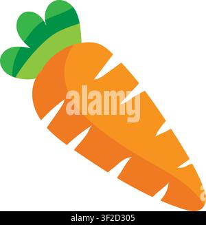 Einfaches orangefarbenes und grünes Karotten-Vektordesign, 2D-flache Vektor-Karotten-Illustrations-Icon isoliert auf weißem Hintergrund, niedlicher handgezeichneter Obstcharakter Stock Vektor