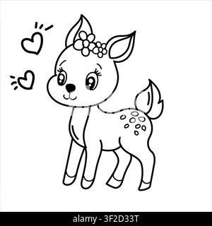 schöne Hirsch-Illustration isoliert auf weißem Hintergrund, eine Hirsch-Illustration eines Mädchens, Umriss-Katzenzeichnungsdesign, EPS-Format, Doodle-Kunst-Tierdesign. Stock Vektor