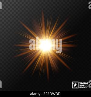 Abstrakte Goldstrahlen. Isoliert auf einem transparenten Hintergrund, Vektorillustration Stock Vektor