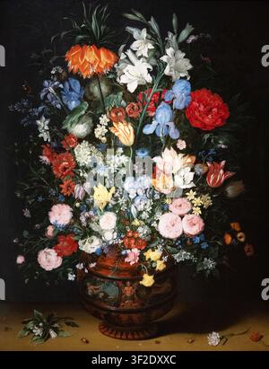 Jan Brueghel der Jüngere "Blumen in einer Vase", auch bekannt als Jan Breughel der Jüngere und Jan Brueghel II, Stilllebenmalerei; Stilllebenblumen, flämischer Barockmaler des 17. Jahrhunderts; Gemälde aus den 1600er Jahren; Ölgemälde Stockfoto