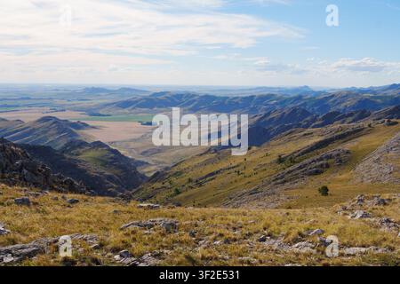 Panoramazicht auf die Sierra de la Ventana von Tres Picos Stockfoto