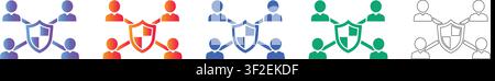 Team Security Shield Icon Set in Mehreren Farben vol 37524 Stock Vektor